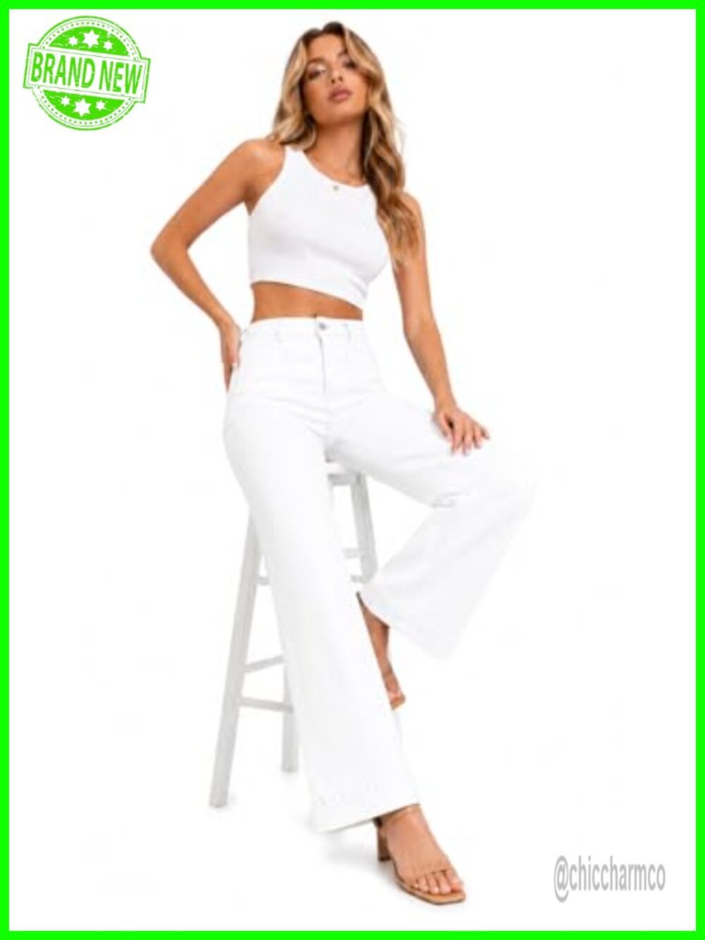 High Waisted Stretch Wide Leg Jeans Casual Fit Tummy Control - Picture 4 of 6